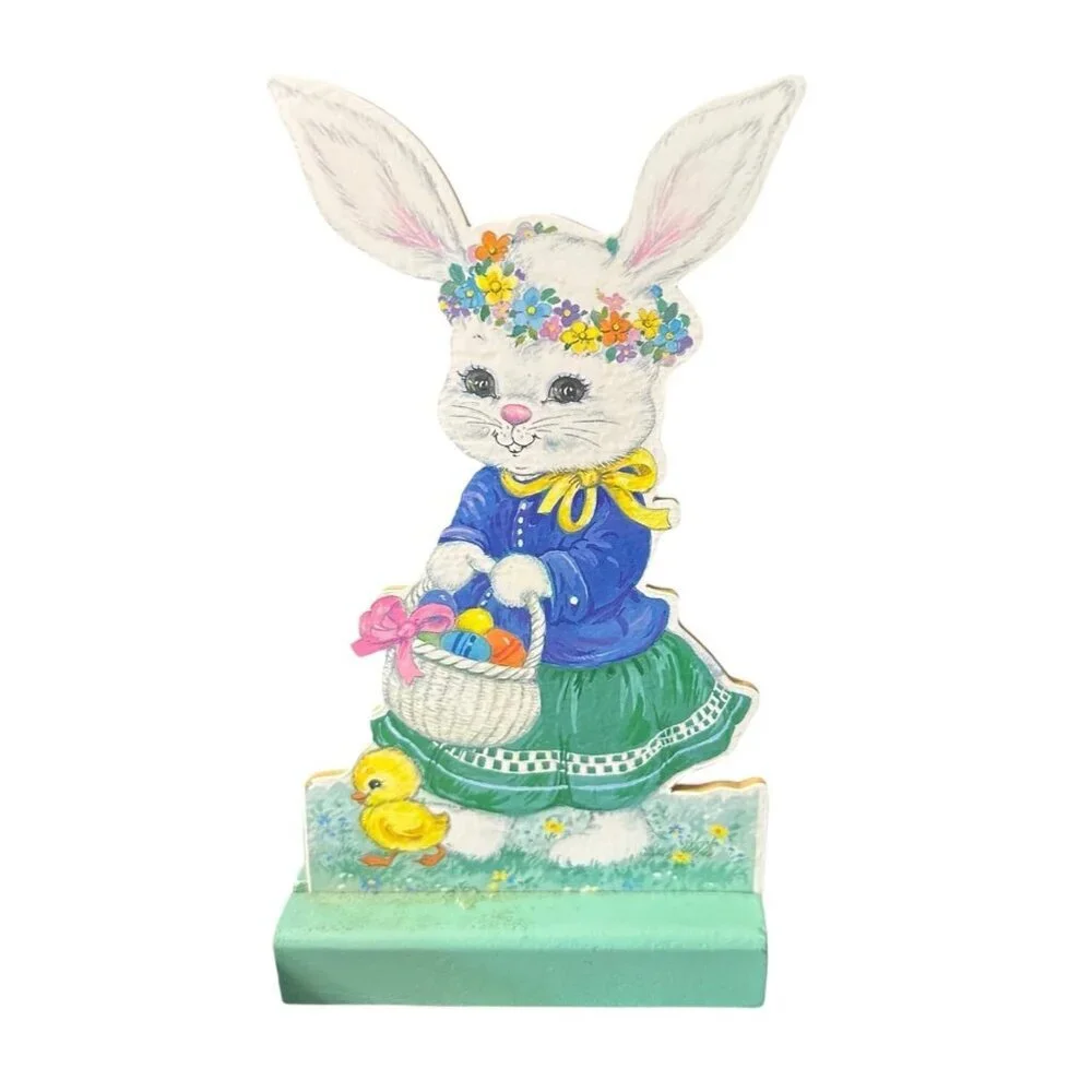 VTG Die Cut Particle Board Bunny Rabbit Decoration Easter Kitschy Taiwan 7” Tall